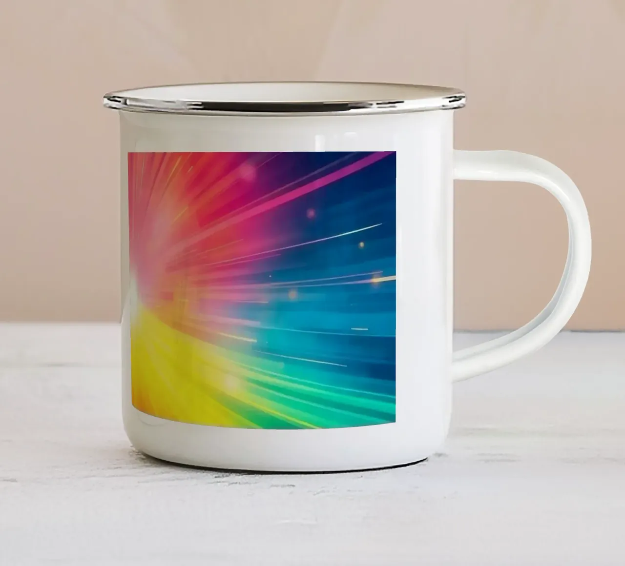 Bright explosion of colors radiating from a central point enamel mug by DesignDoodle