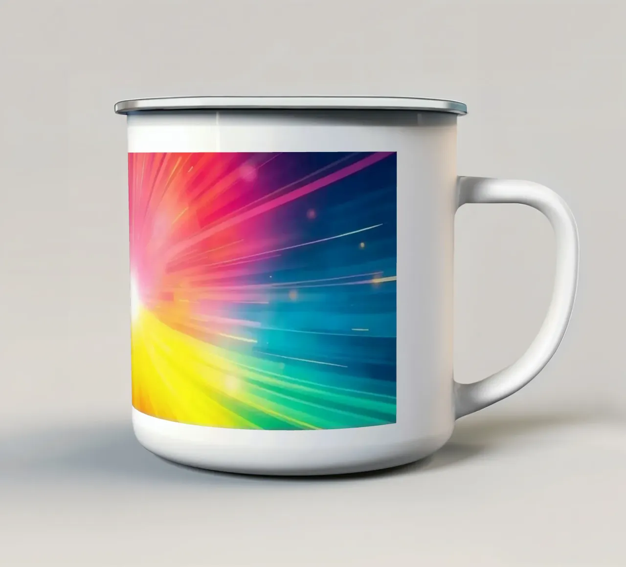 Bright explosion of colors radiating from a central point enamel mug by DesignDoodle