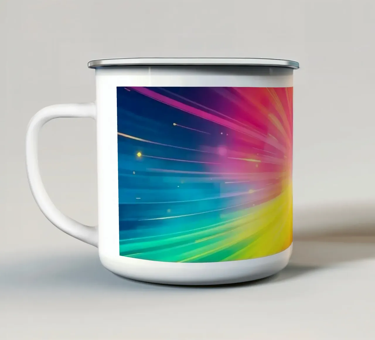 Bright explosion of colors radiating from a central point enamel mug by DesignDoodle