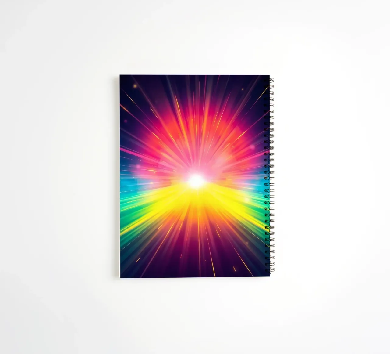 Bright explosion of colors radiating from a central point spiral notebook by DesignDoodle
