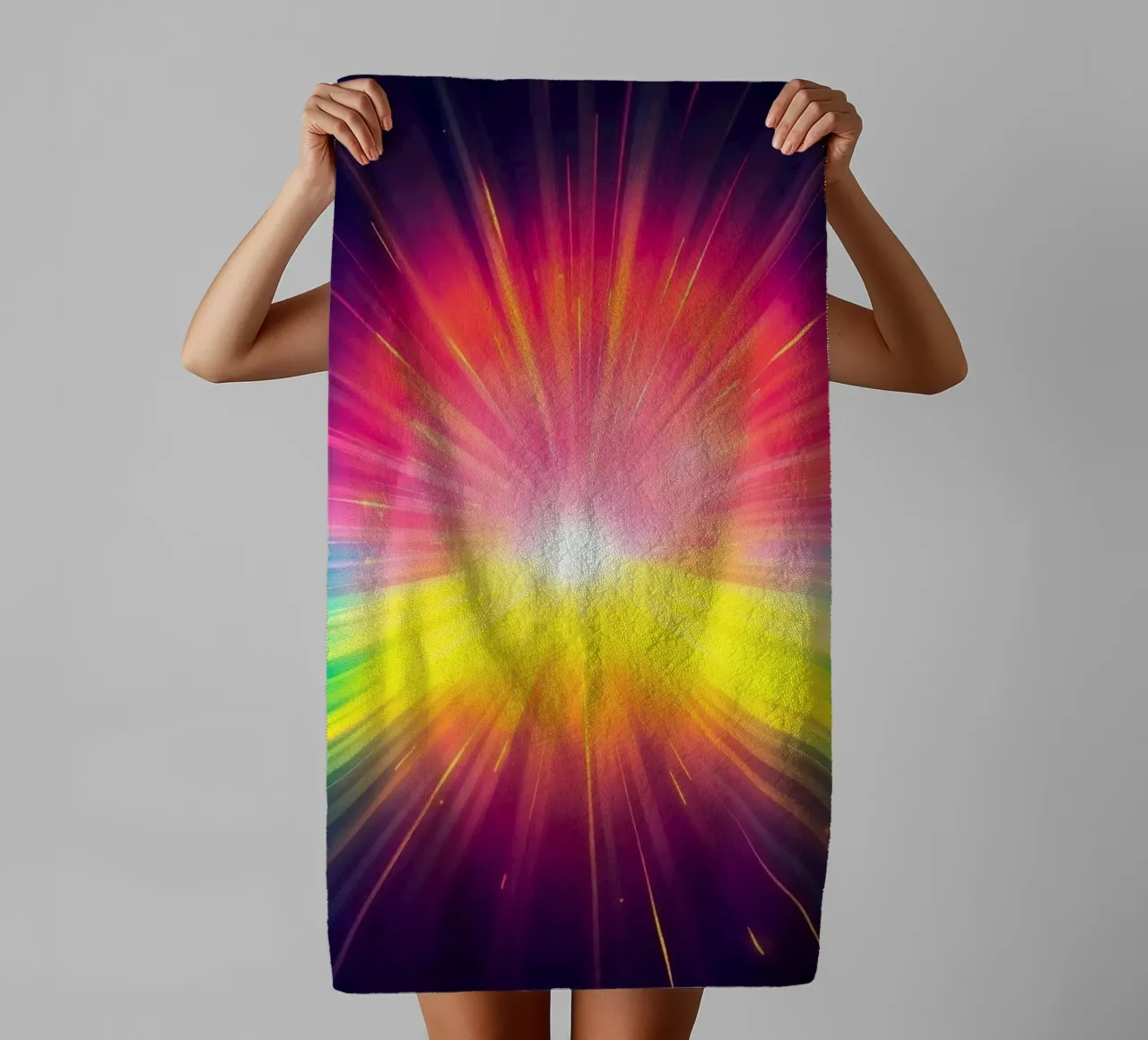 Bright explosion of colors radiating from a central point towel by DesignDoodle