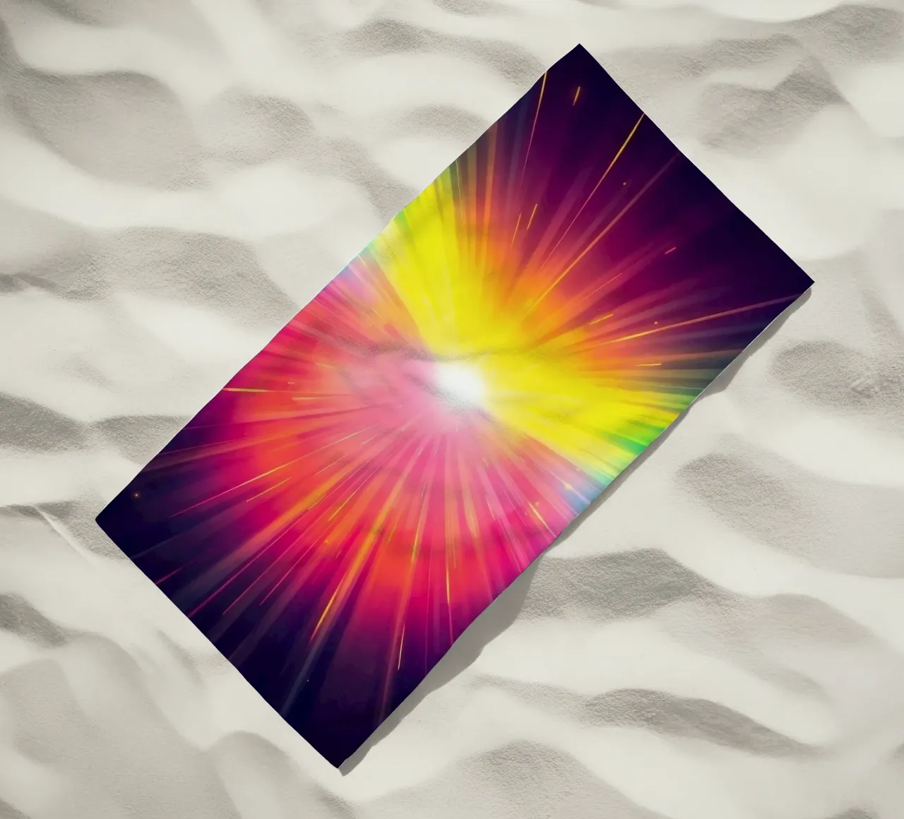 Bright explosion of colors radiating from a central point beach towel by DesignDoodle