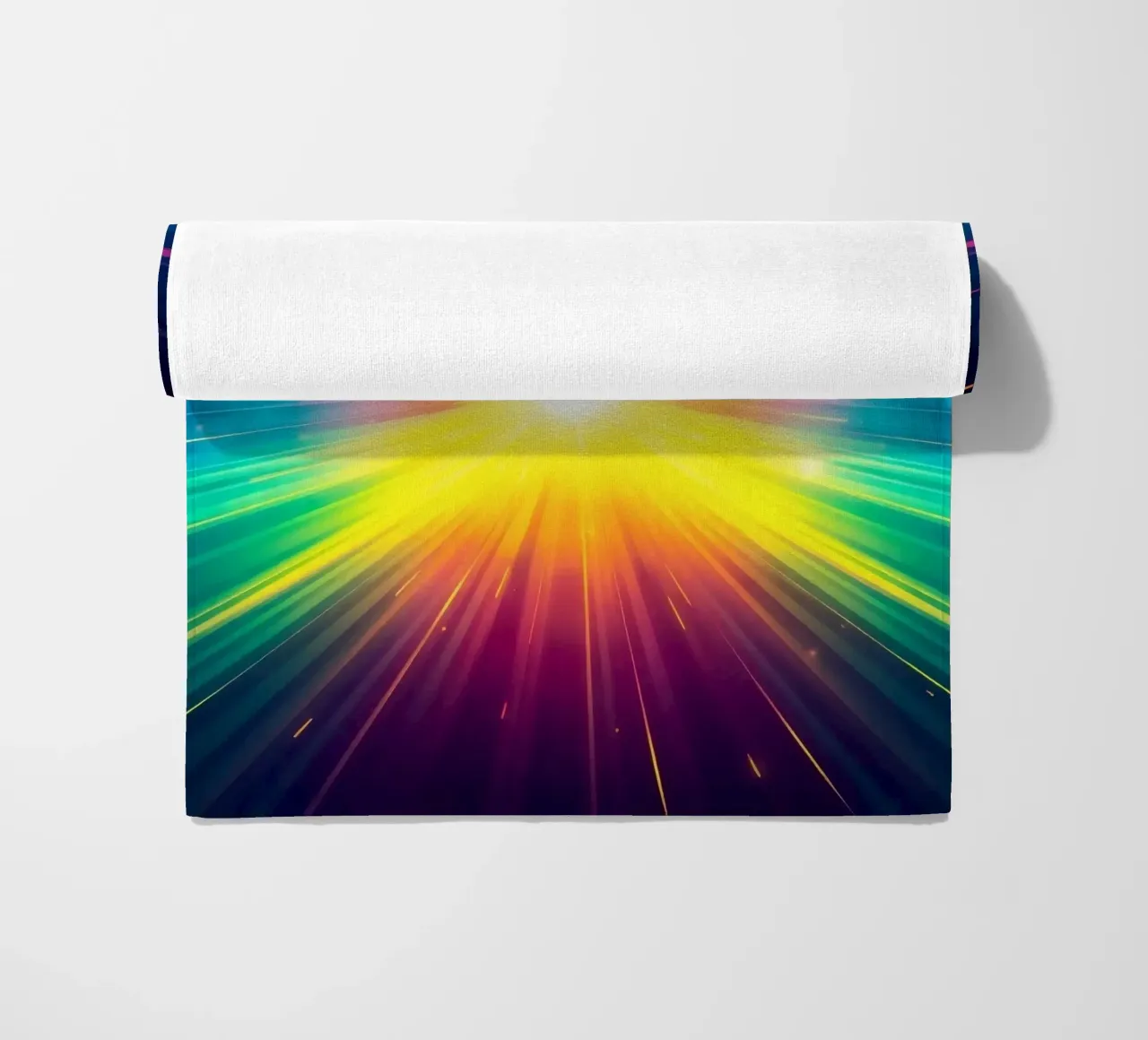 Bright explosion of colors radiating from a central point beach towel by DesignDoodle
