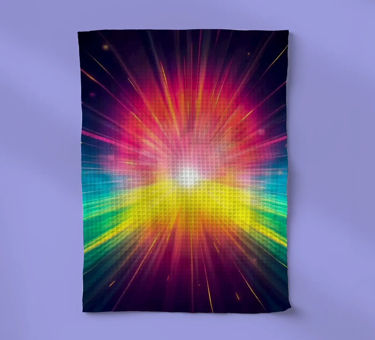 Bright explosion of colors radiating from a central point tea towel by DesignDoodle