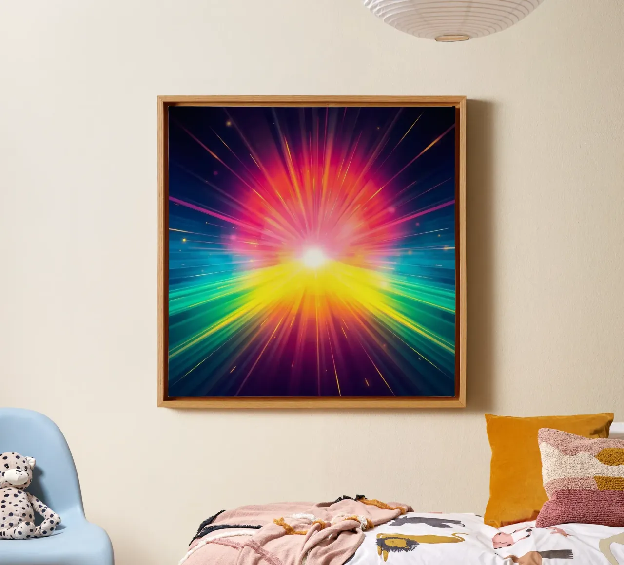 Bright explosion of colors radiating from a central point canvas by DesignDoodle