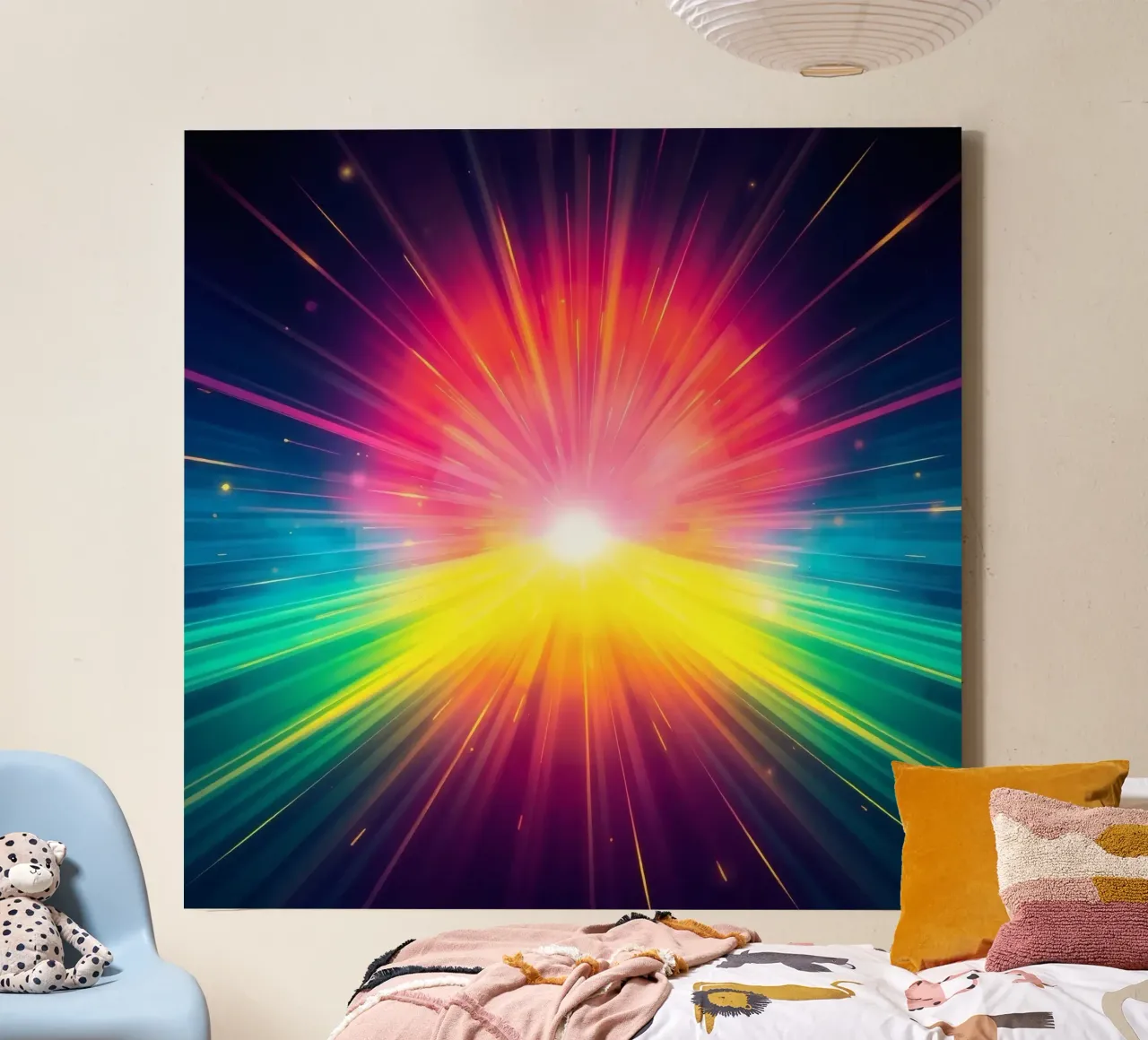 Bright explosion of colors radiating from a central point canvas by DesignDoodle