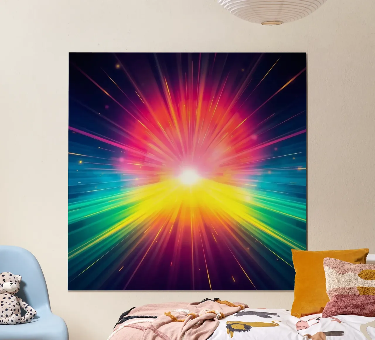 Bright explosion of colors radiating from a central point hahnemühle by DesignDoodle
