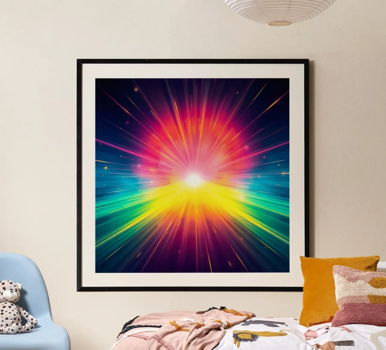 Bright explosion of colors radiating from a central point hahnemühle by DesignDoodle