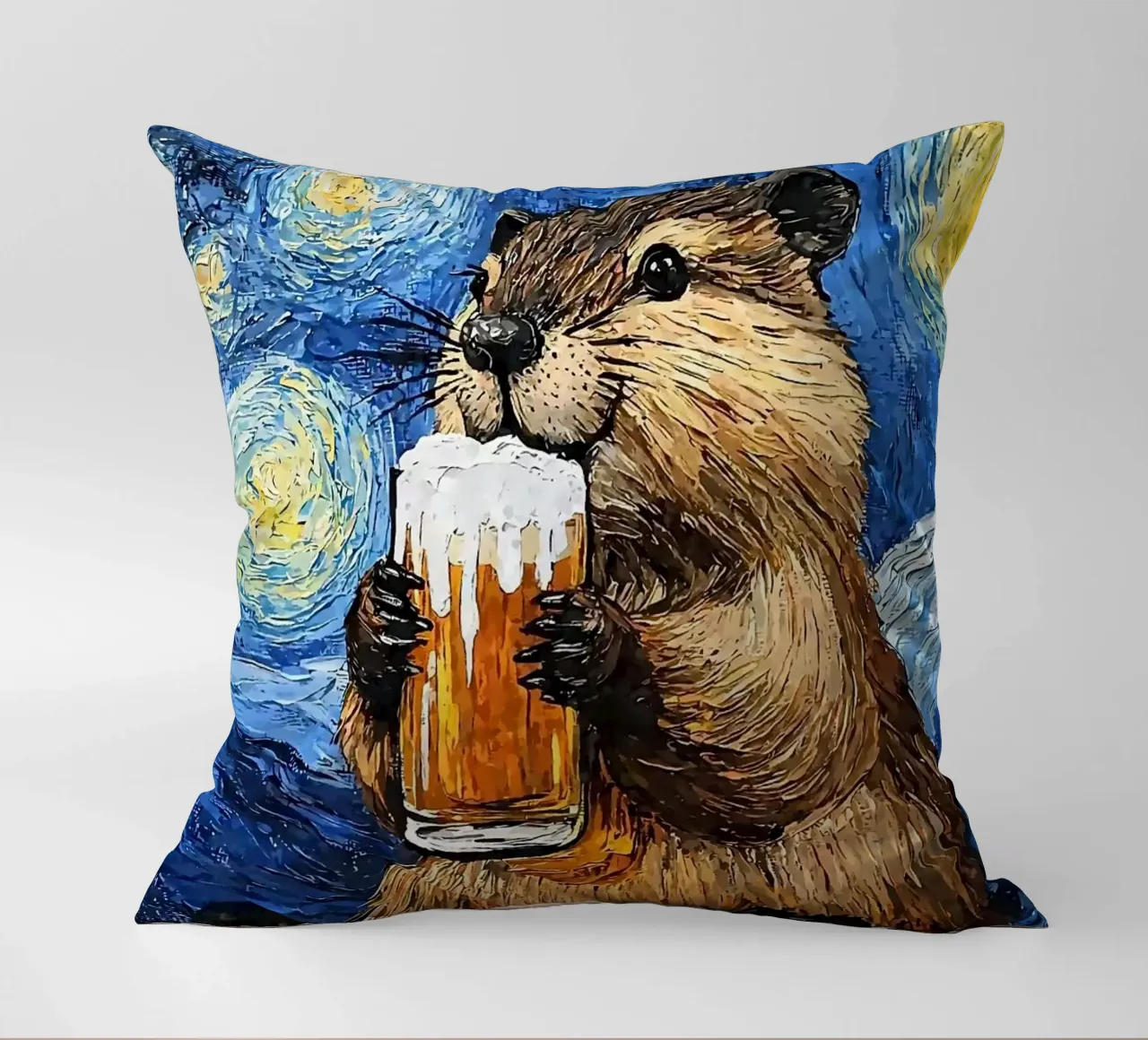 capy bara che beve birra cuscino da Abstract Botanical Art