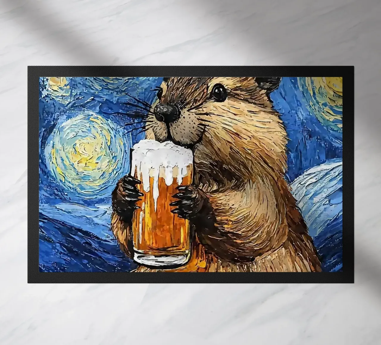 capy bara che beve birra zerbino da Abstract Botanical Art