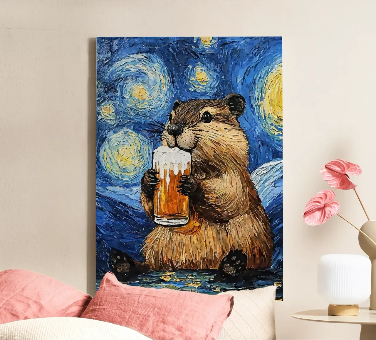 capy bara che beve birra tela con Cornice a cassetta da Abstract Botanical Art