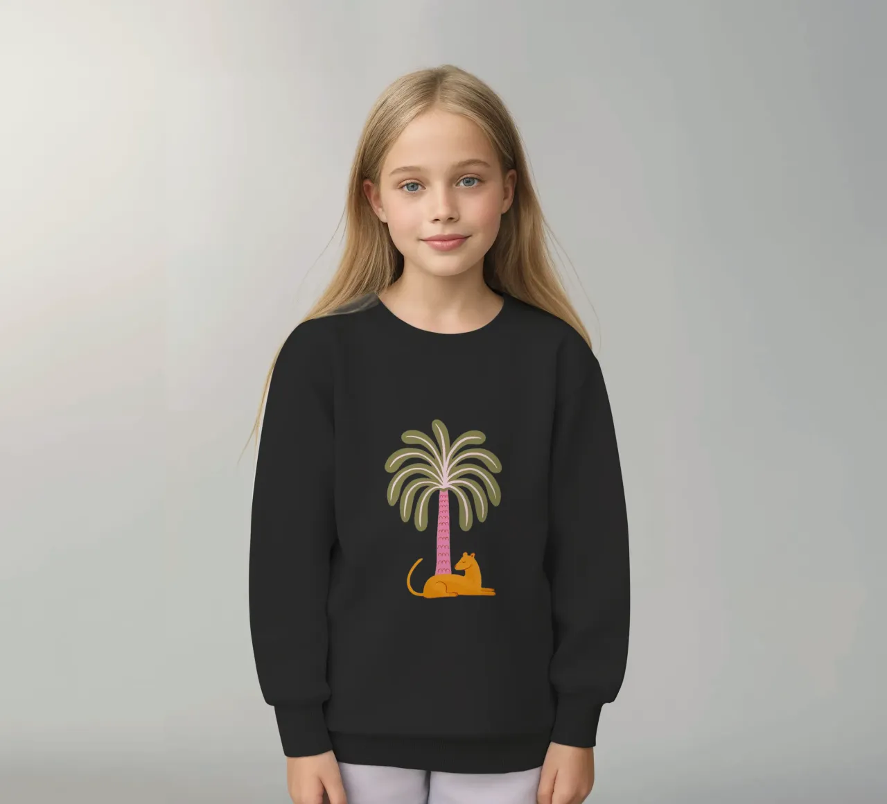 Orange jungle cat with palm tree felpa bambino da Vivdesign