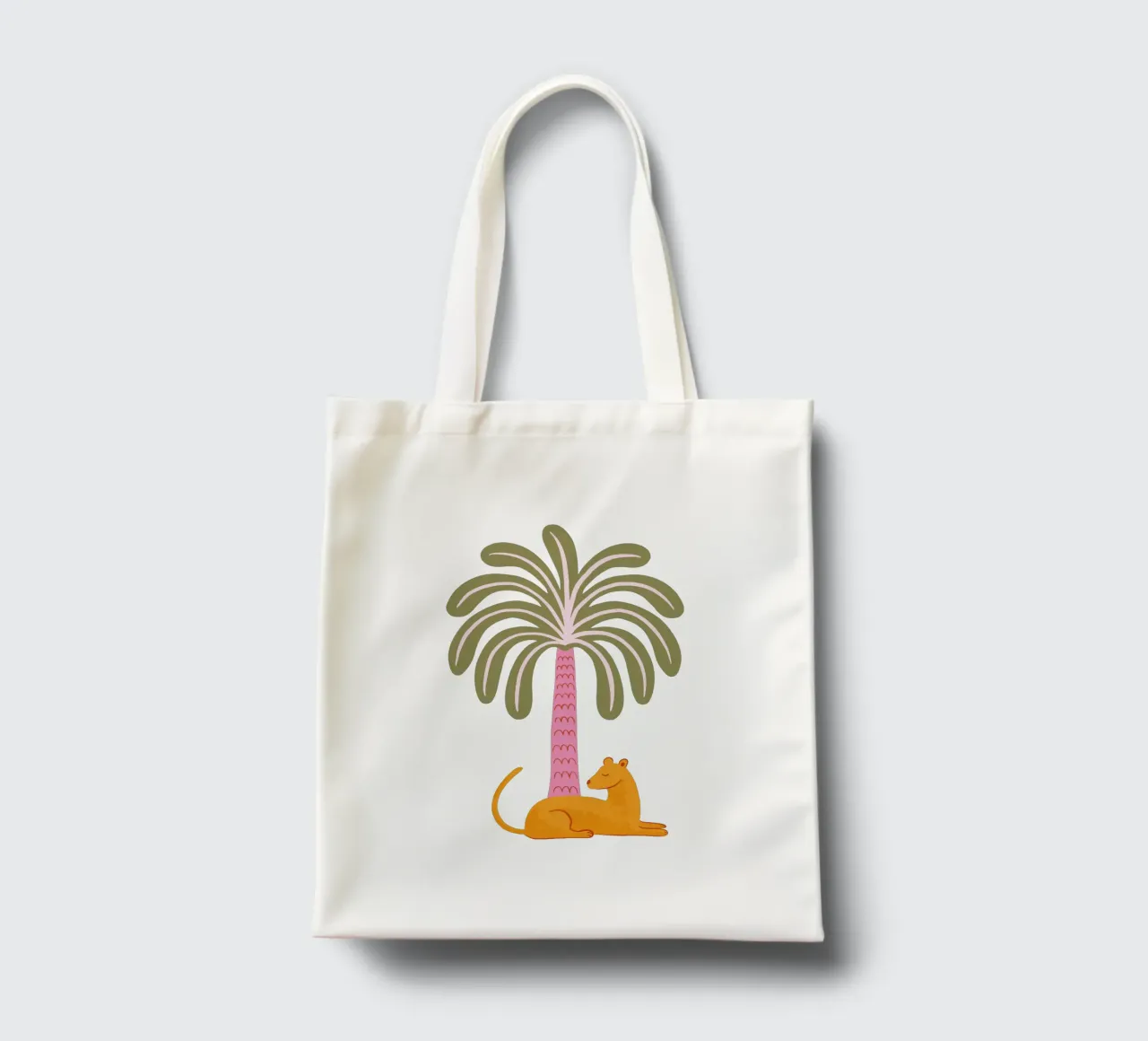 Orange jungle cat with palm tree borsa in juta da Vivdesign