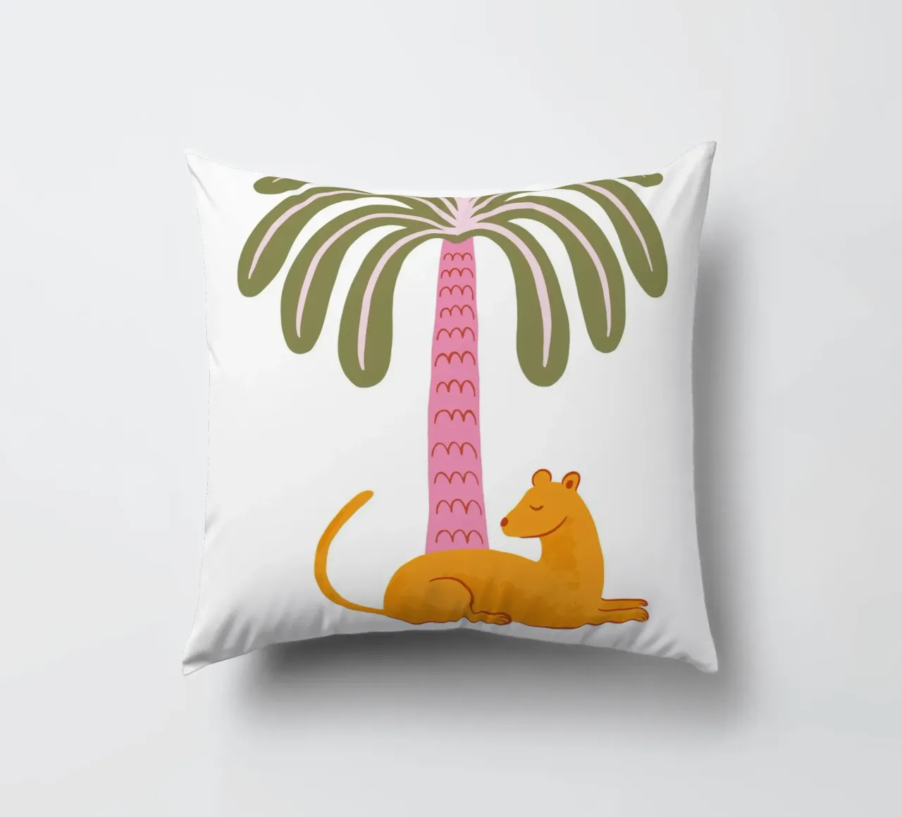 Orange jungle cat with palm tree cuscino da Vivdesign