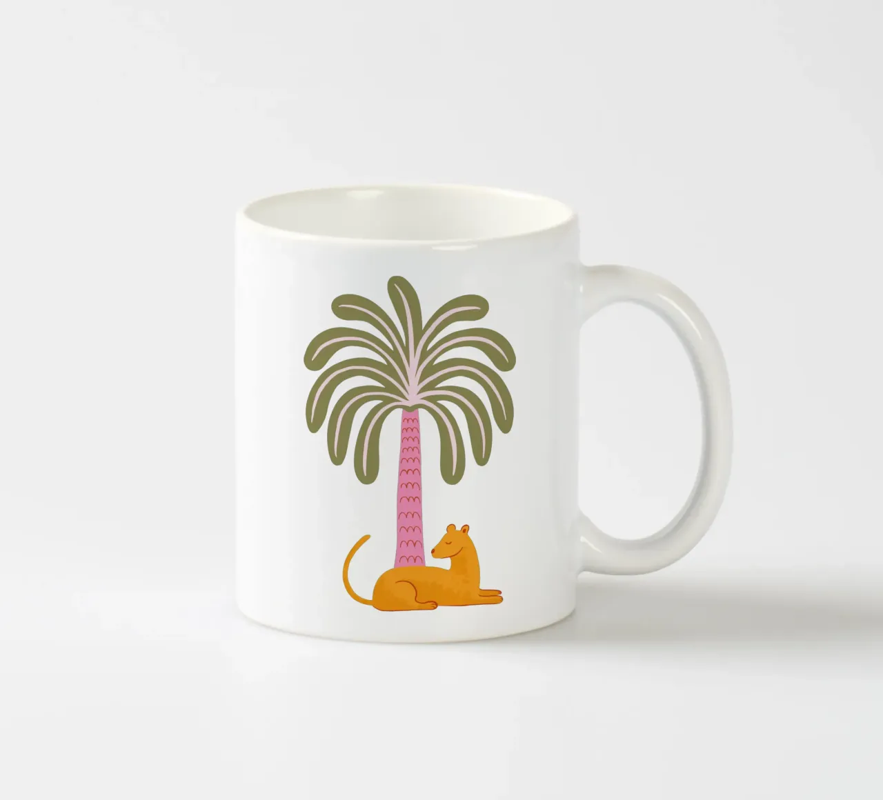 Orange jungle cat with palm tree tazza in ceramica da Vivdesign