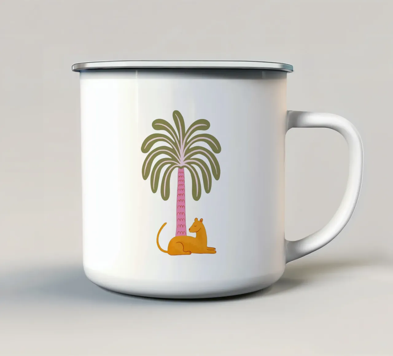 Orange jungle cat with palm tree tazza in smalto da Vivdesign