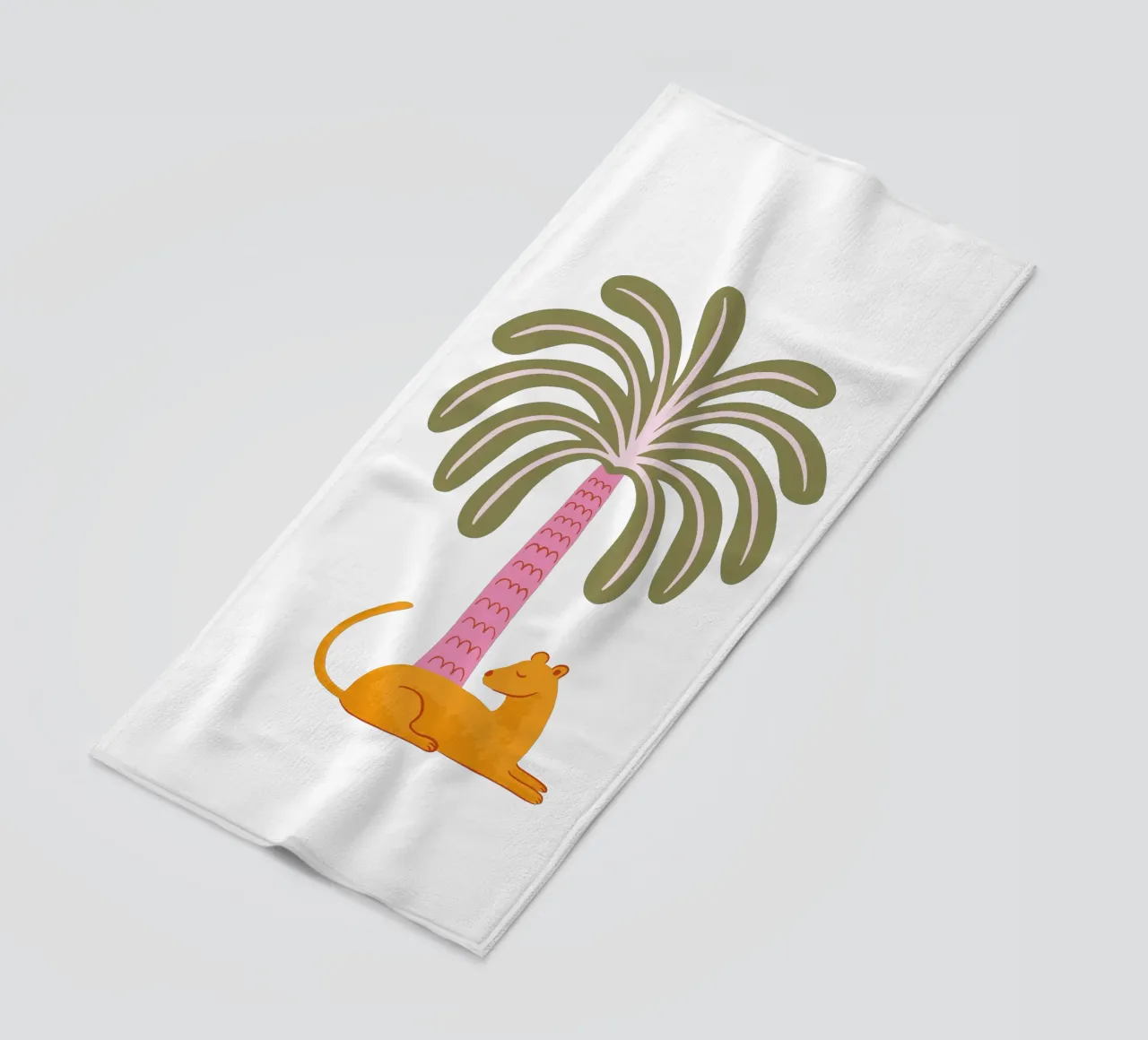 Orange jungle cat with palm tree telo mare da Vivdesign