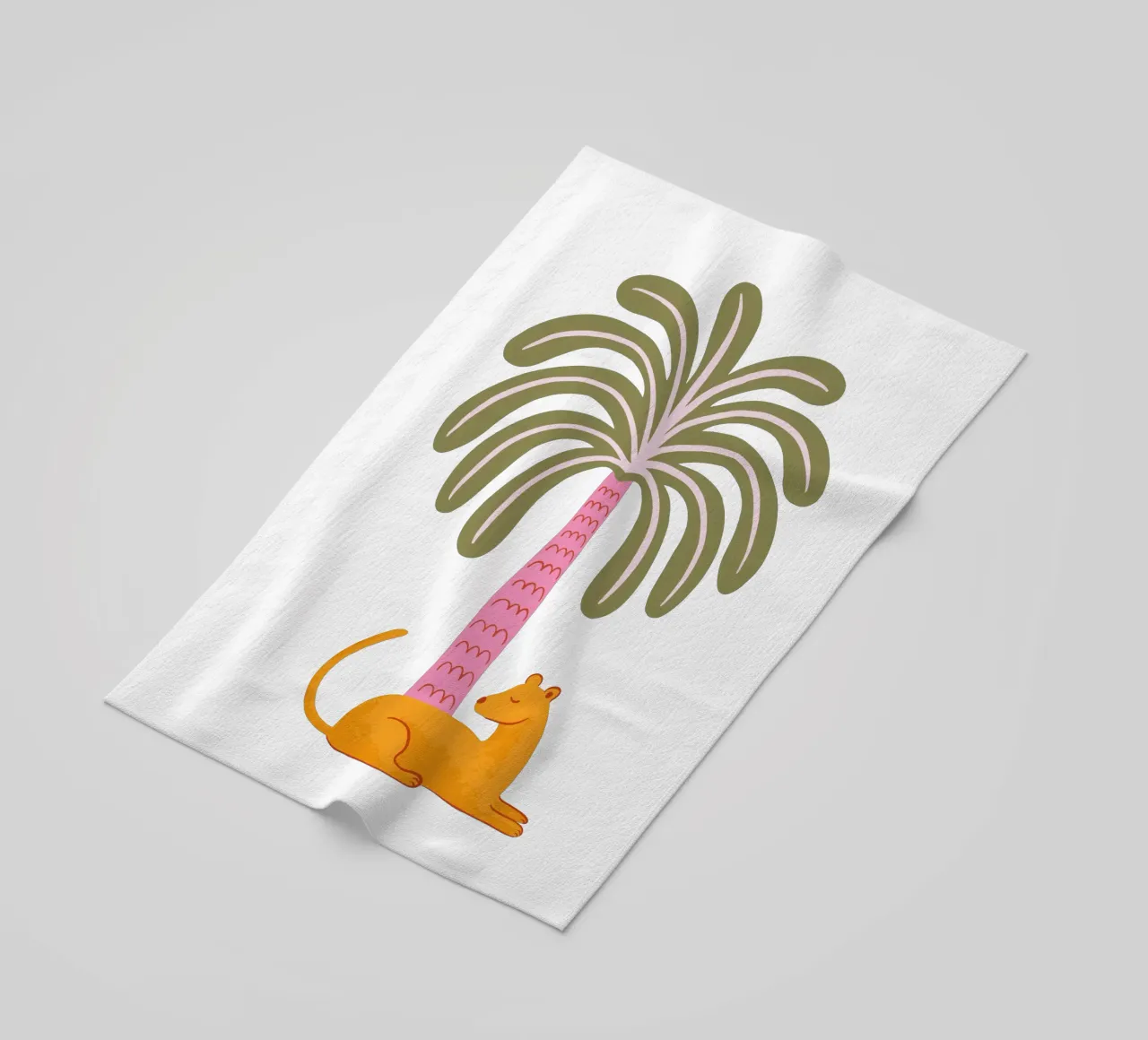 Orange jungle cat with palm tree telo mare da Vivdesign