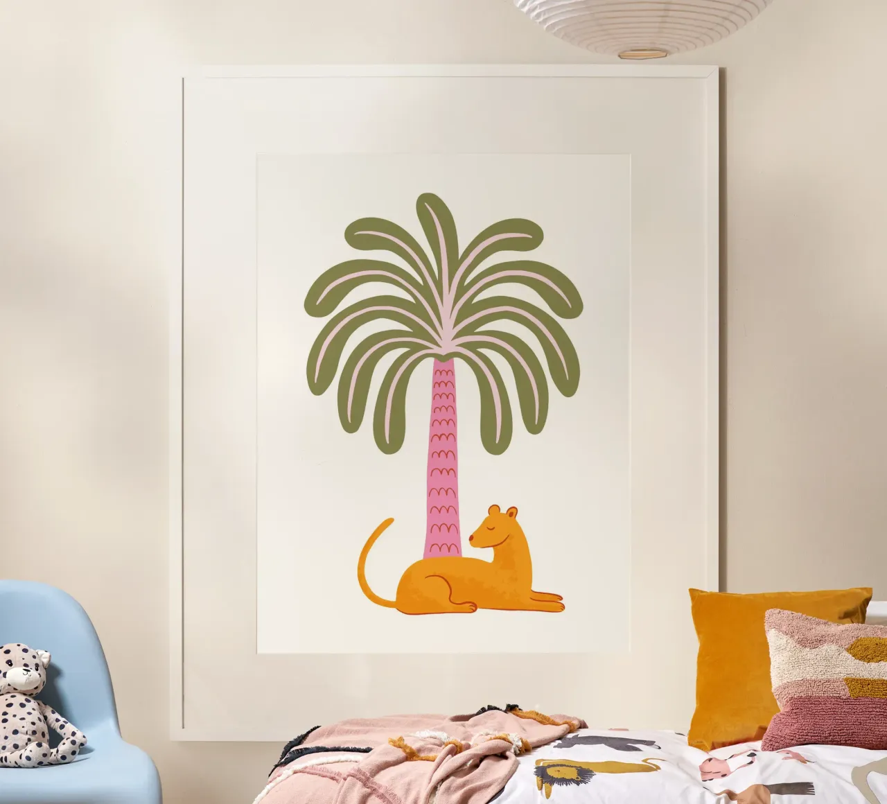Orange jungle cat with palm tree carta hahnemühle da Vivdesign