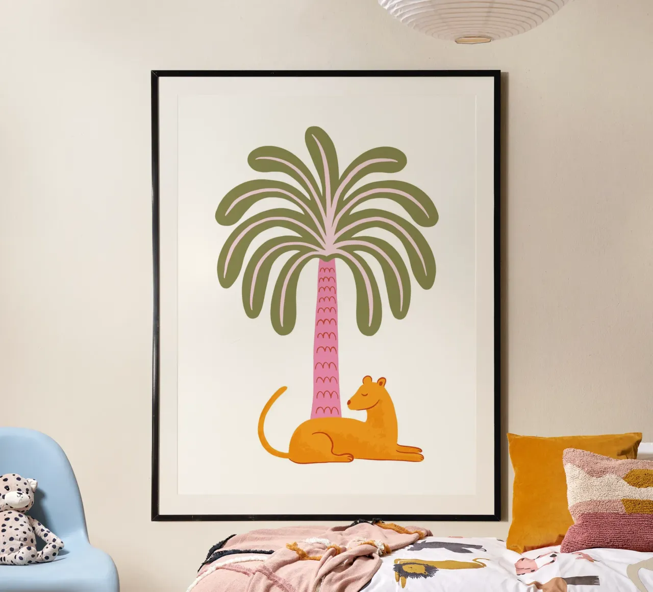 Orange jungle cat with palm tree carta hahnemühle da Vivdesign