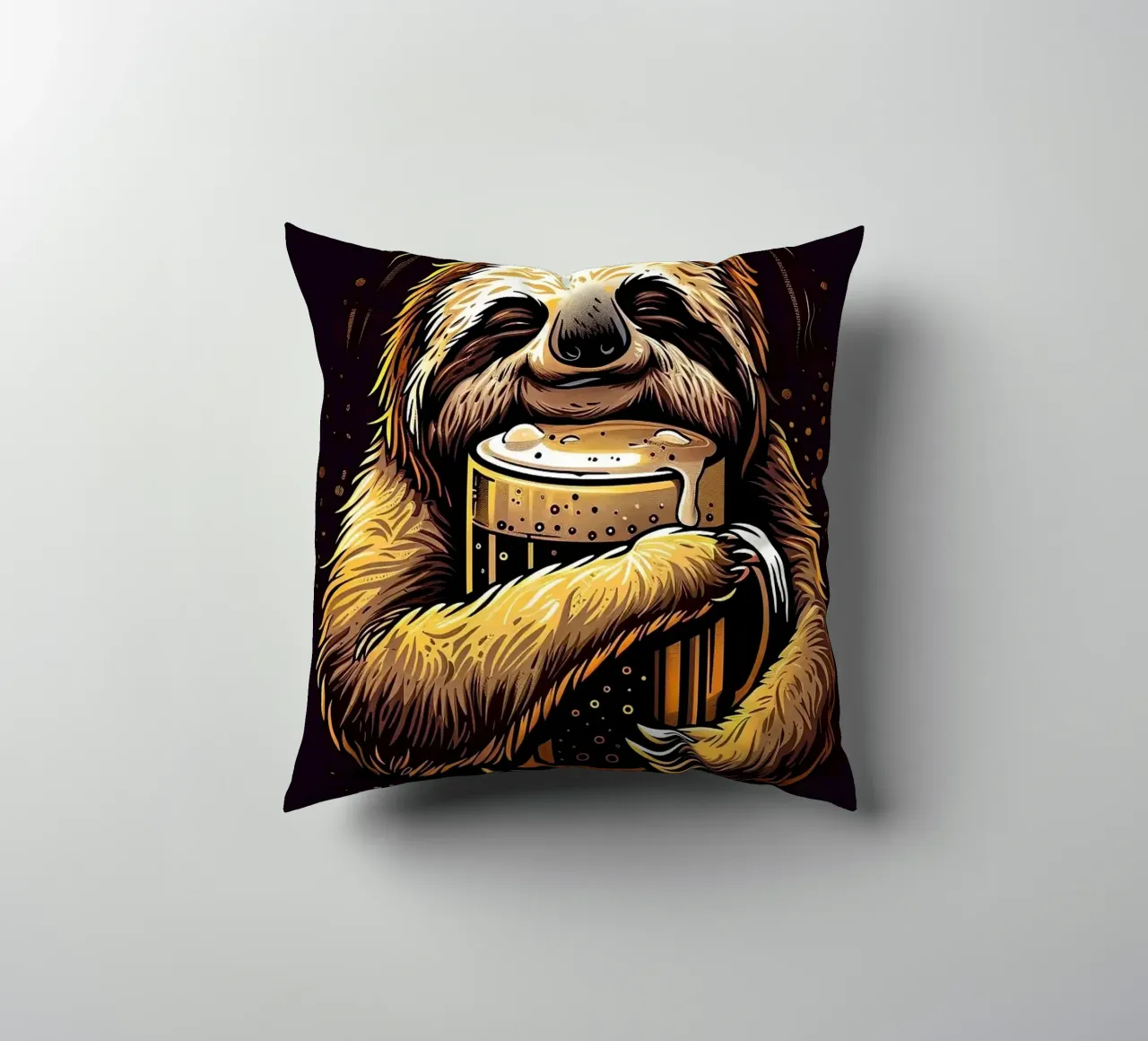 sloth drinking beer cuscino da Abstract Botanical Art