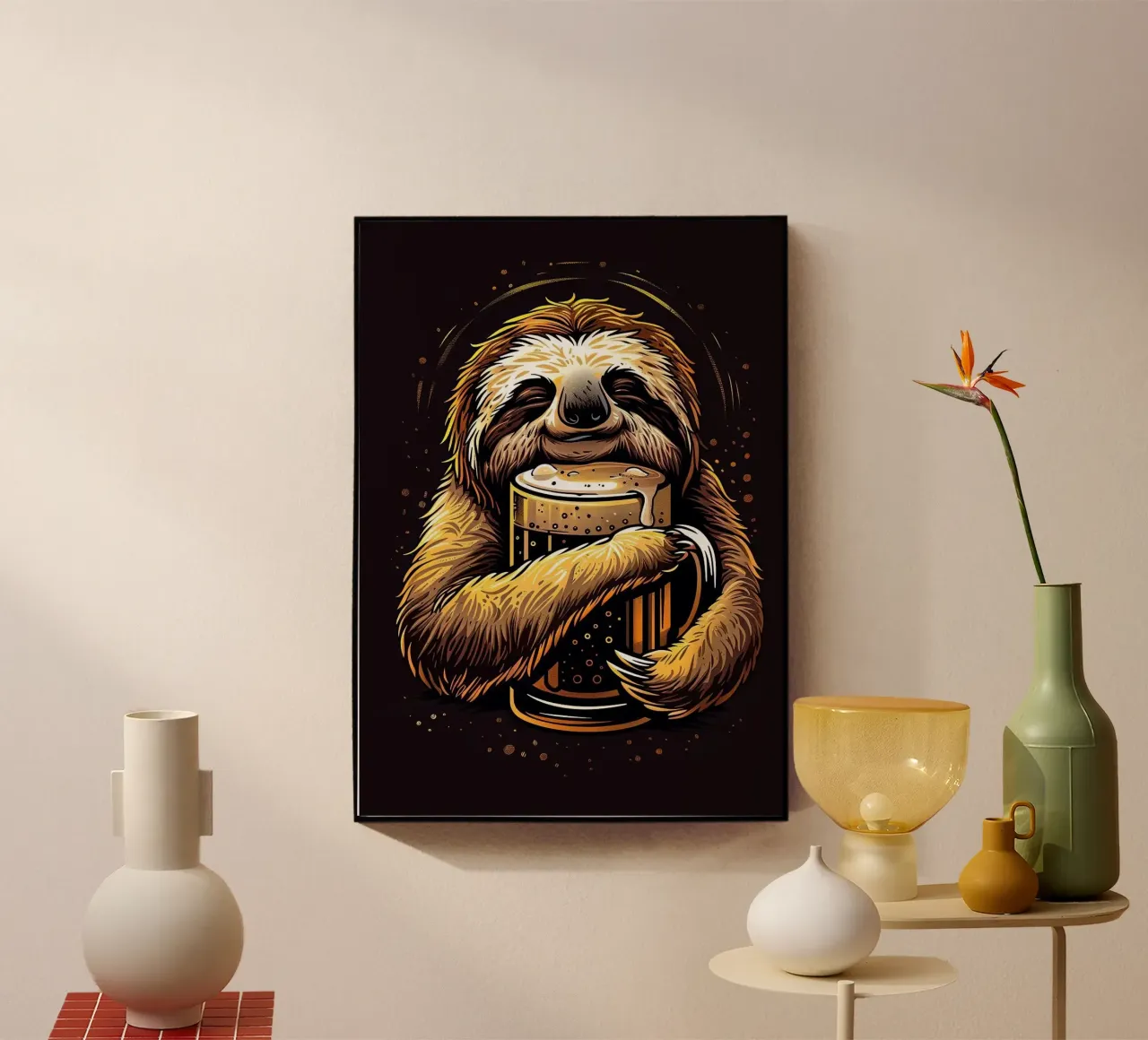 sloth drinking beer plexiglass da Abstract Botanical Art