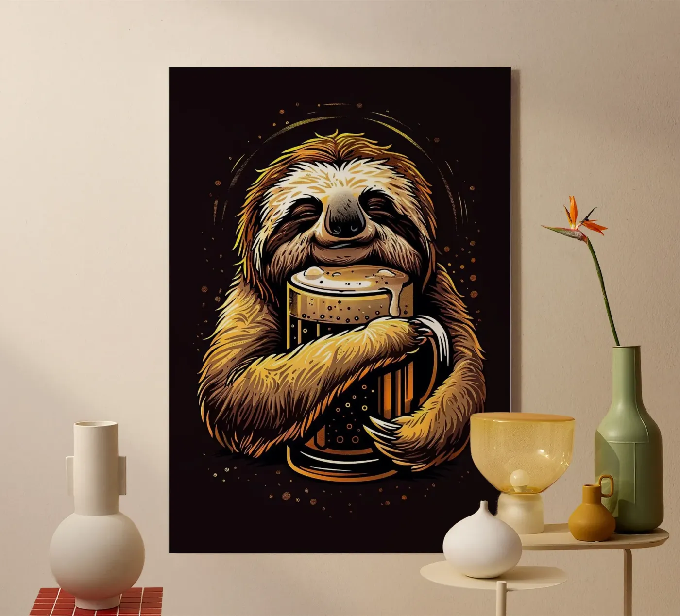 sloth drinking beer plexiglas de Abstract Botanical Art