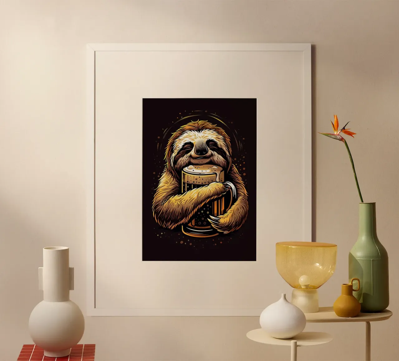 sloth drinking beer carta hahnemühle da Abstract Botanical Art