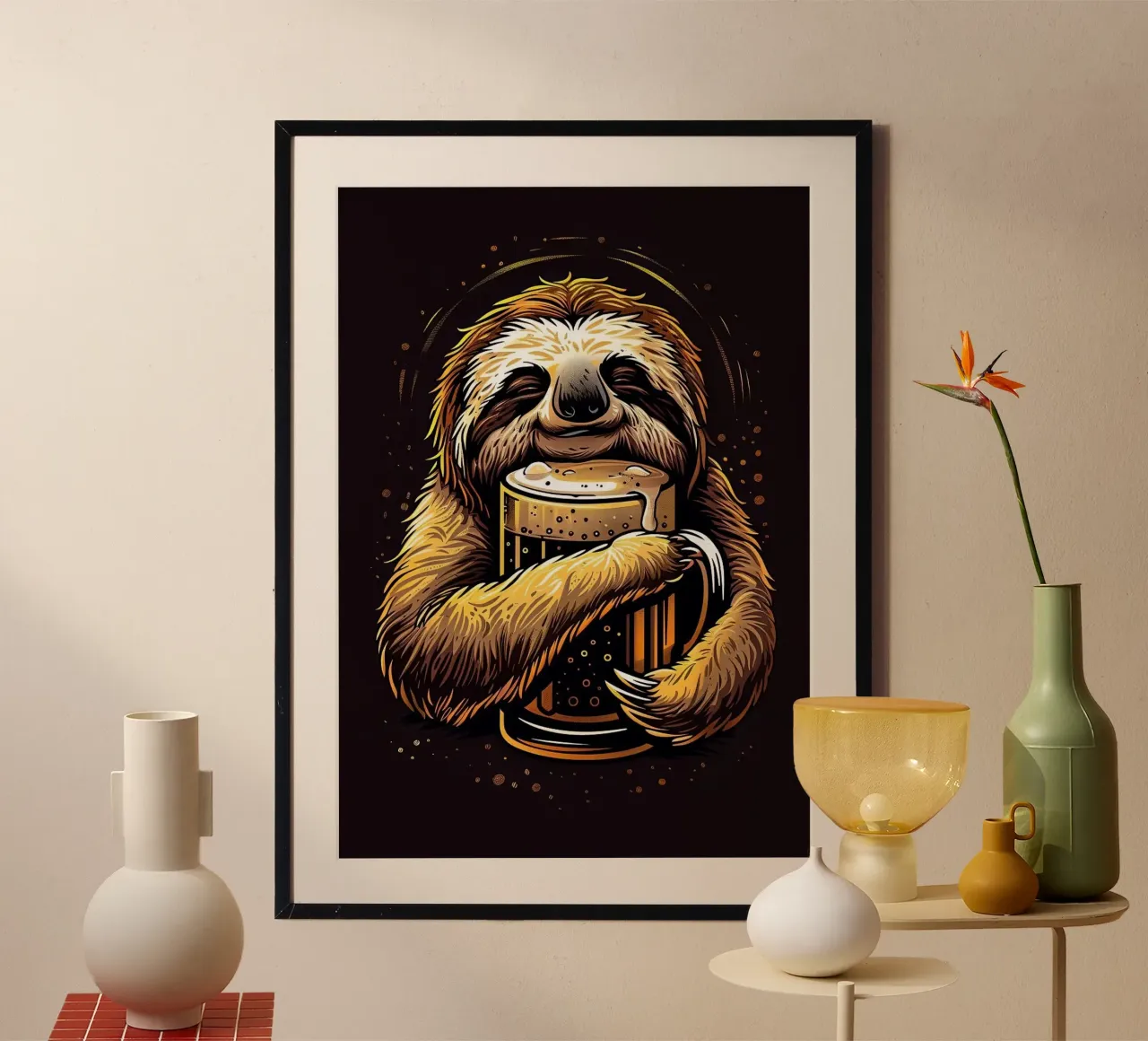sloth drinking beer carta hahnemühle da Abstract Botanical Art