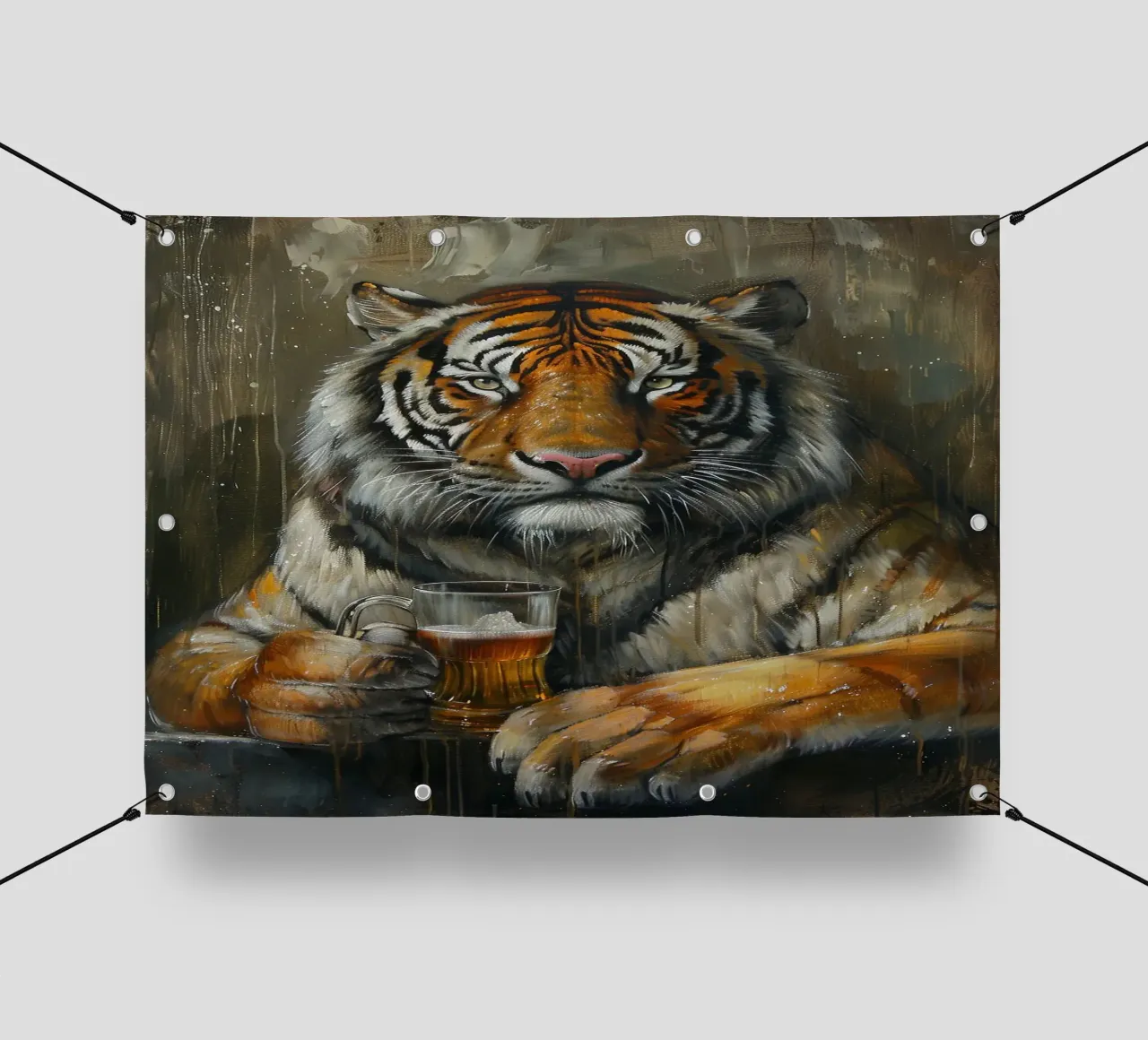 tigre che beve birra telo in pvc da Abstract Botanical Art