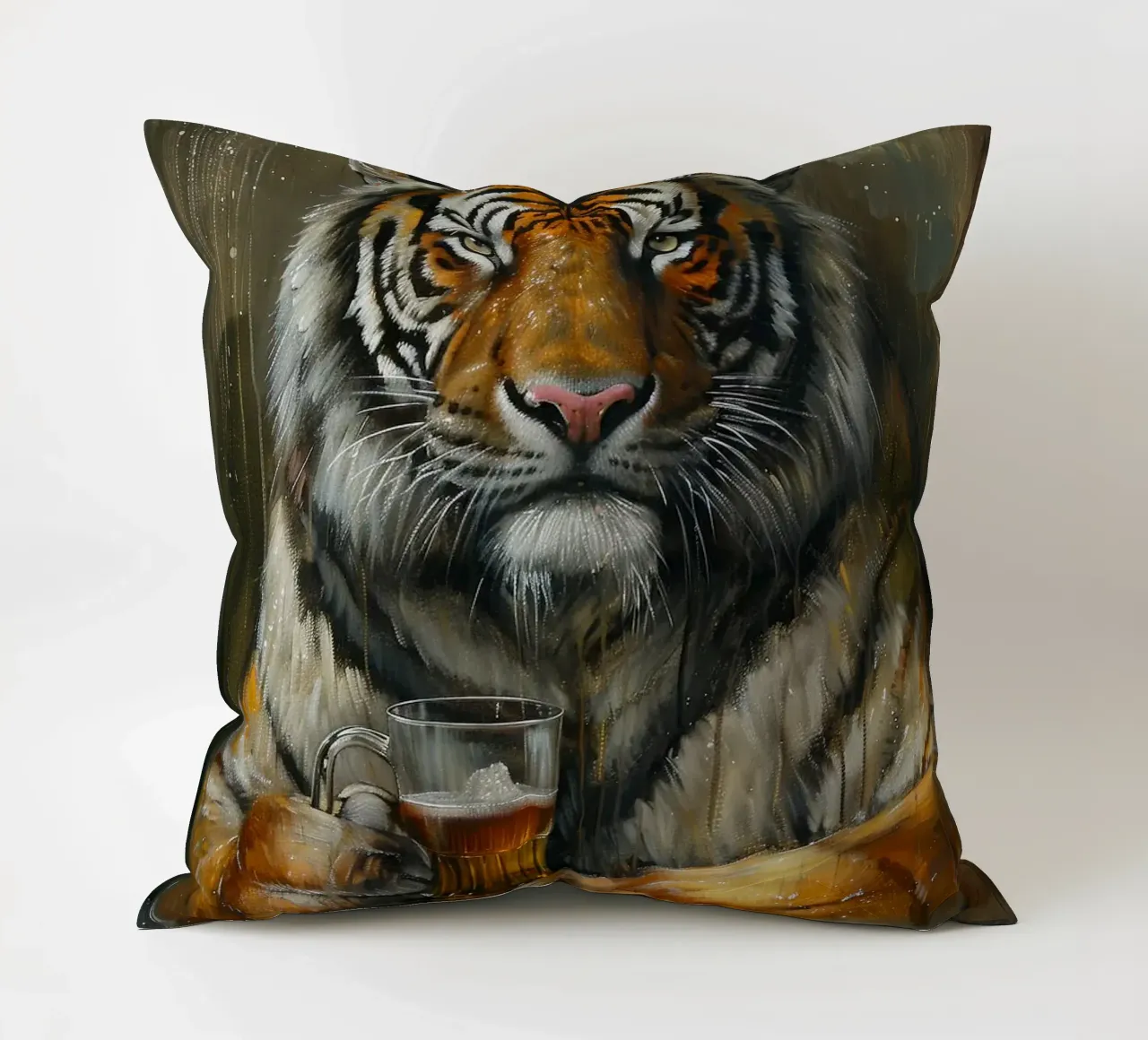 tigre che beve birra cuscino da Abstract Botanical Art