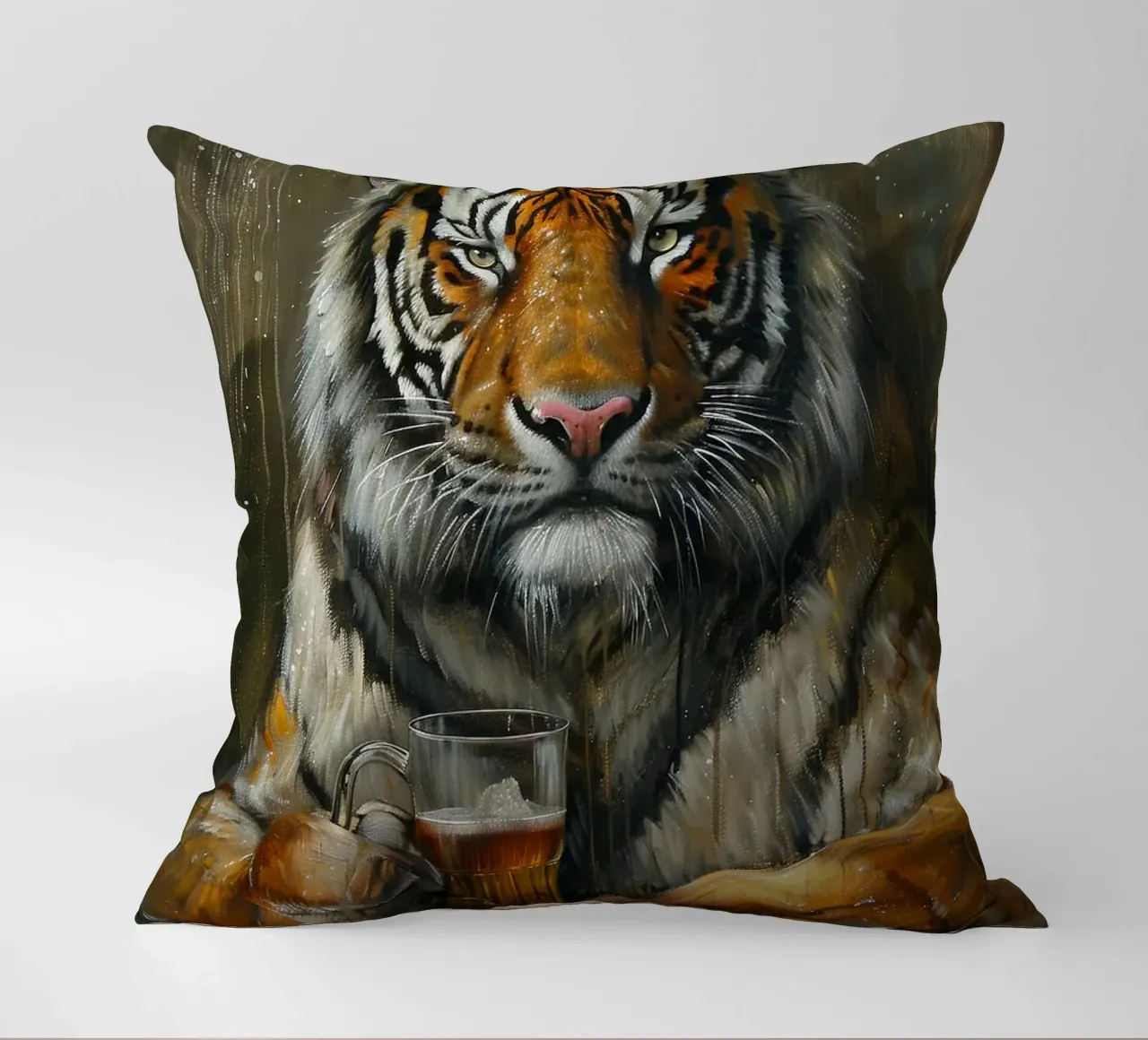 tigre che beve birra cuscino da Abstract Botanical Art