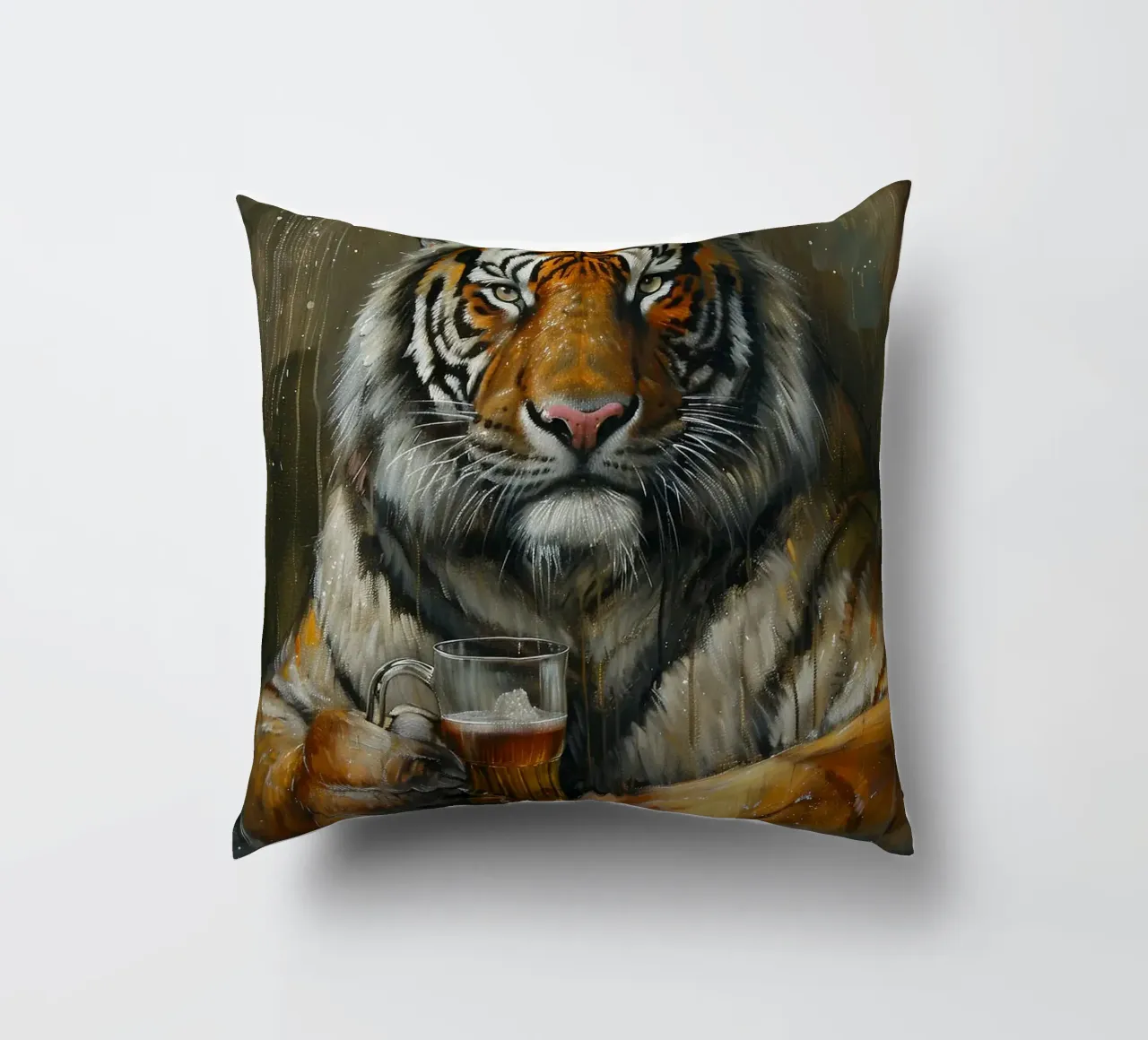 tigre che beve birra cuscino da Abstract Botanical Art