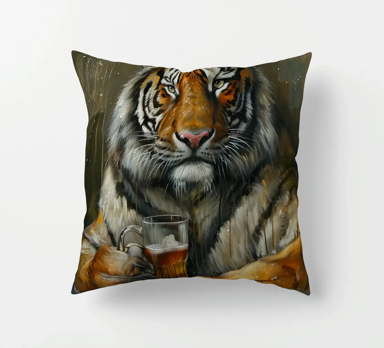 tigre che beve birra cuscino da Abstract Botanical Art