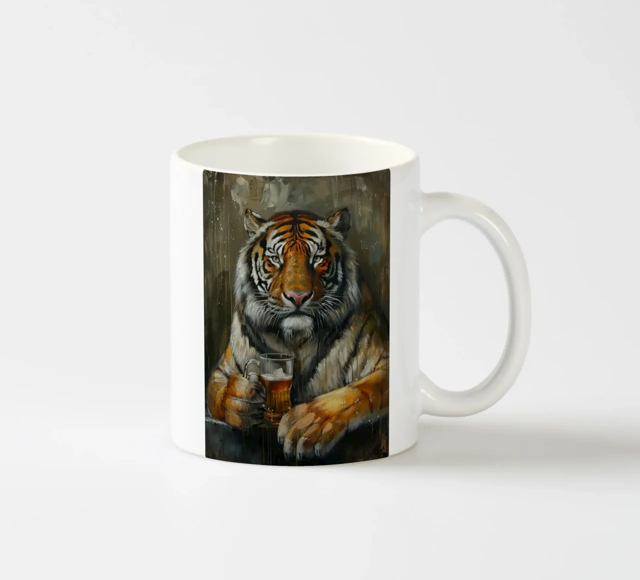 tigre che beve birra tazza in ceramica da Abstract Botanical Art