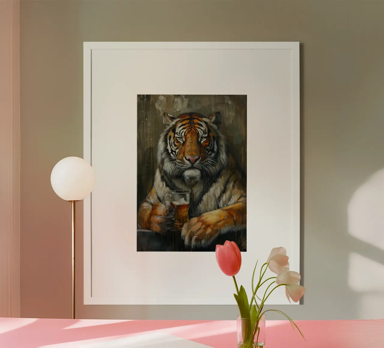 tiger drinking beer hahnemühle by Abstract Botanical Art