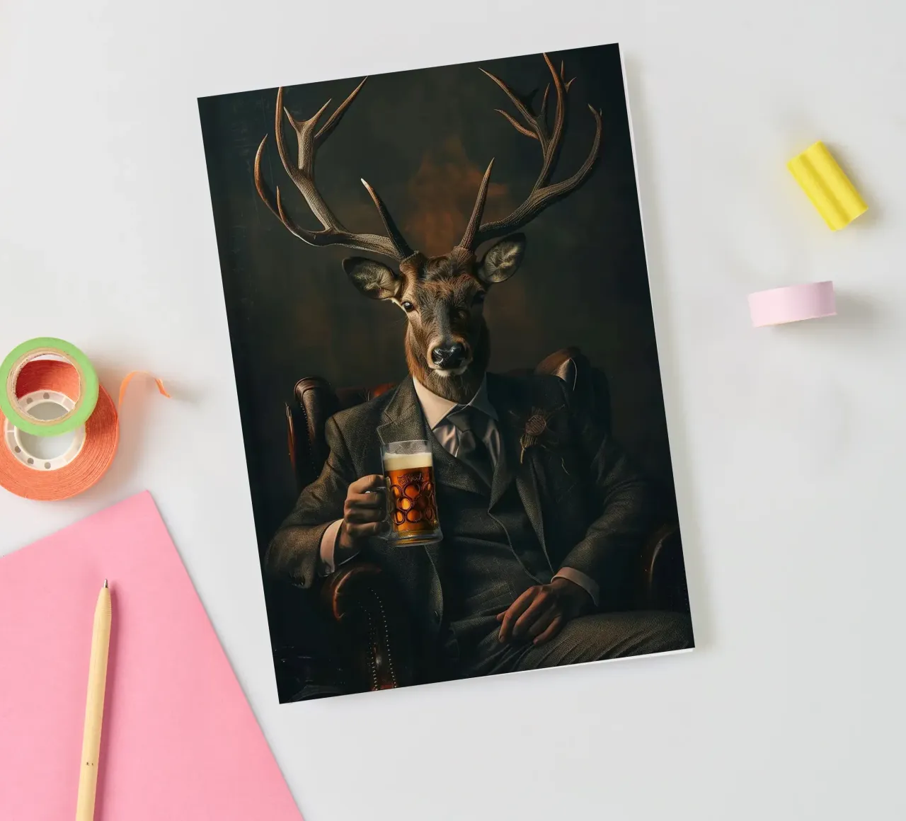 cervo che beve birra diario da Abstract Botanical Art