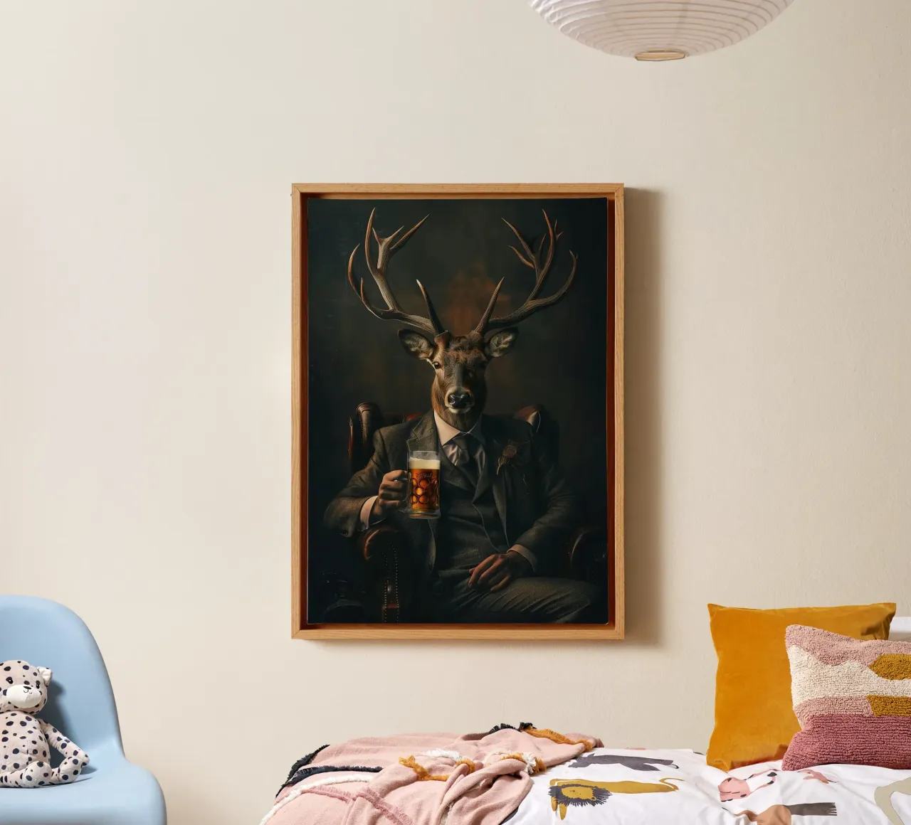 deer drinking beer canvas met Baklijst van Abstract Botanical Art