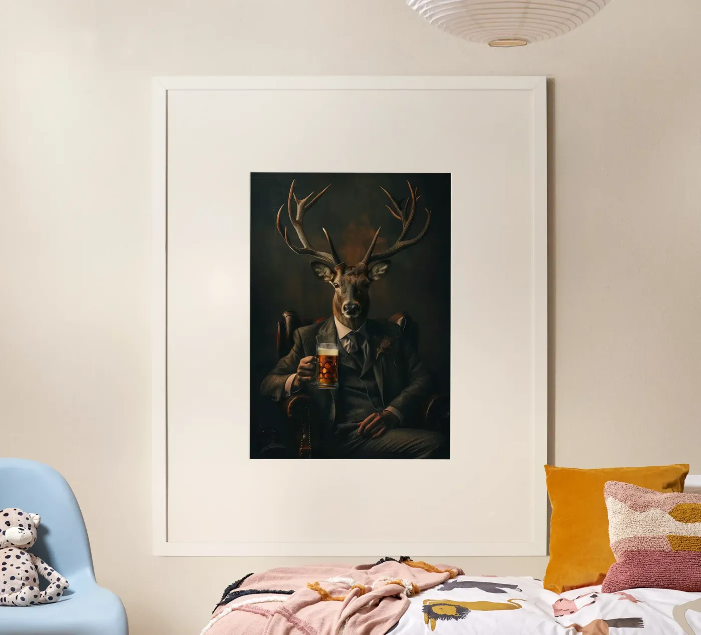 deer drinking beer poster by Abstract Botanical Art