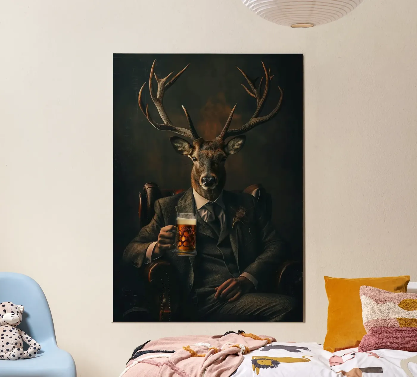 deer drinking beer poster by Abstract Botanical Art