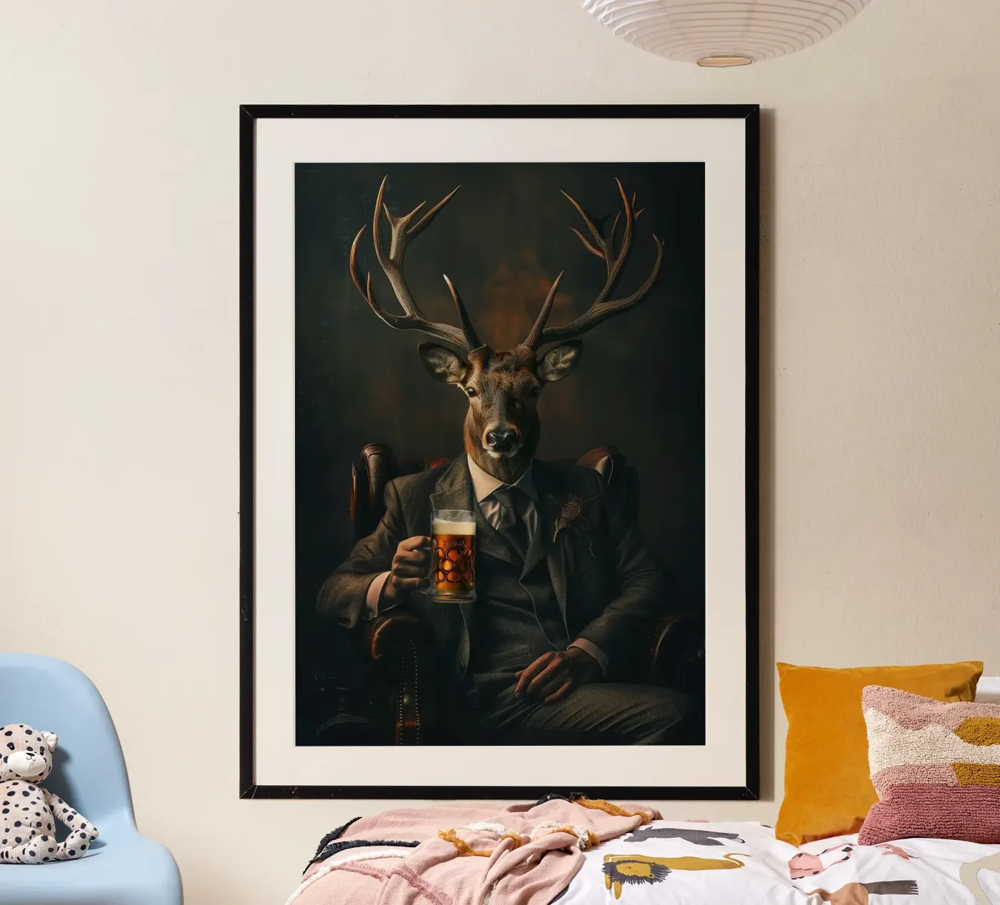 deer drinking beer poster by Abstract Botanical Art