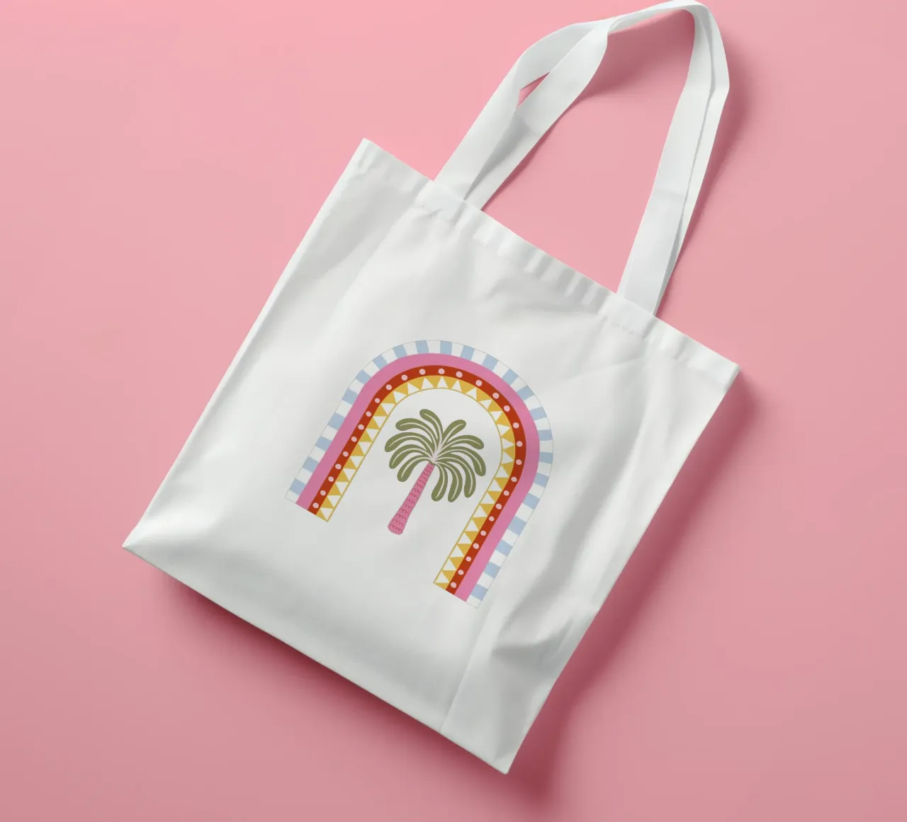 Stylised rainbow with palm tote bag by Vivdesign