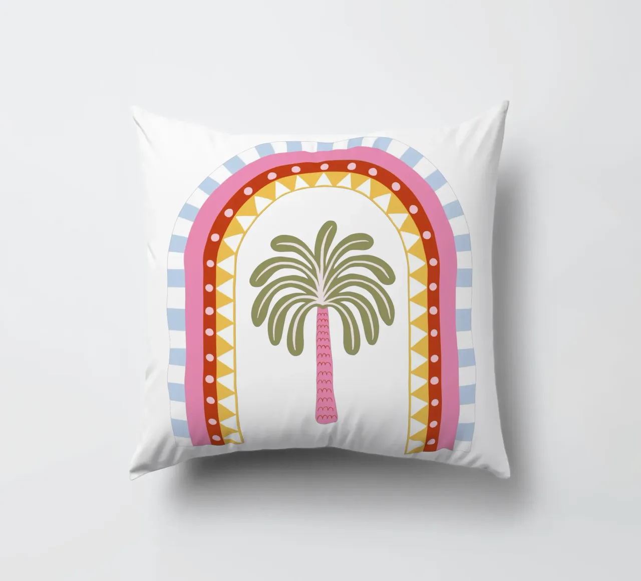 Stylised rainbow with palm decorative cushion by Vivdesign