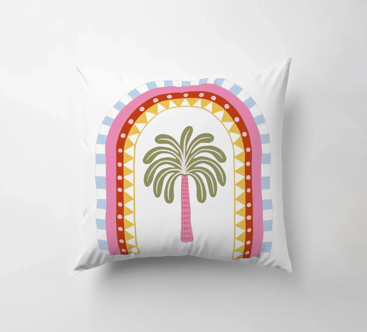 Stylised rainbow with palm decorative cushion by Vivdesign