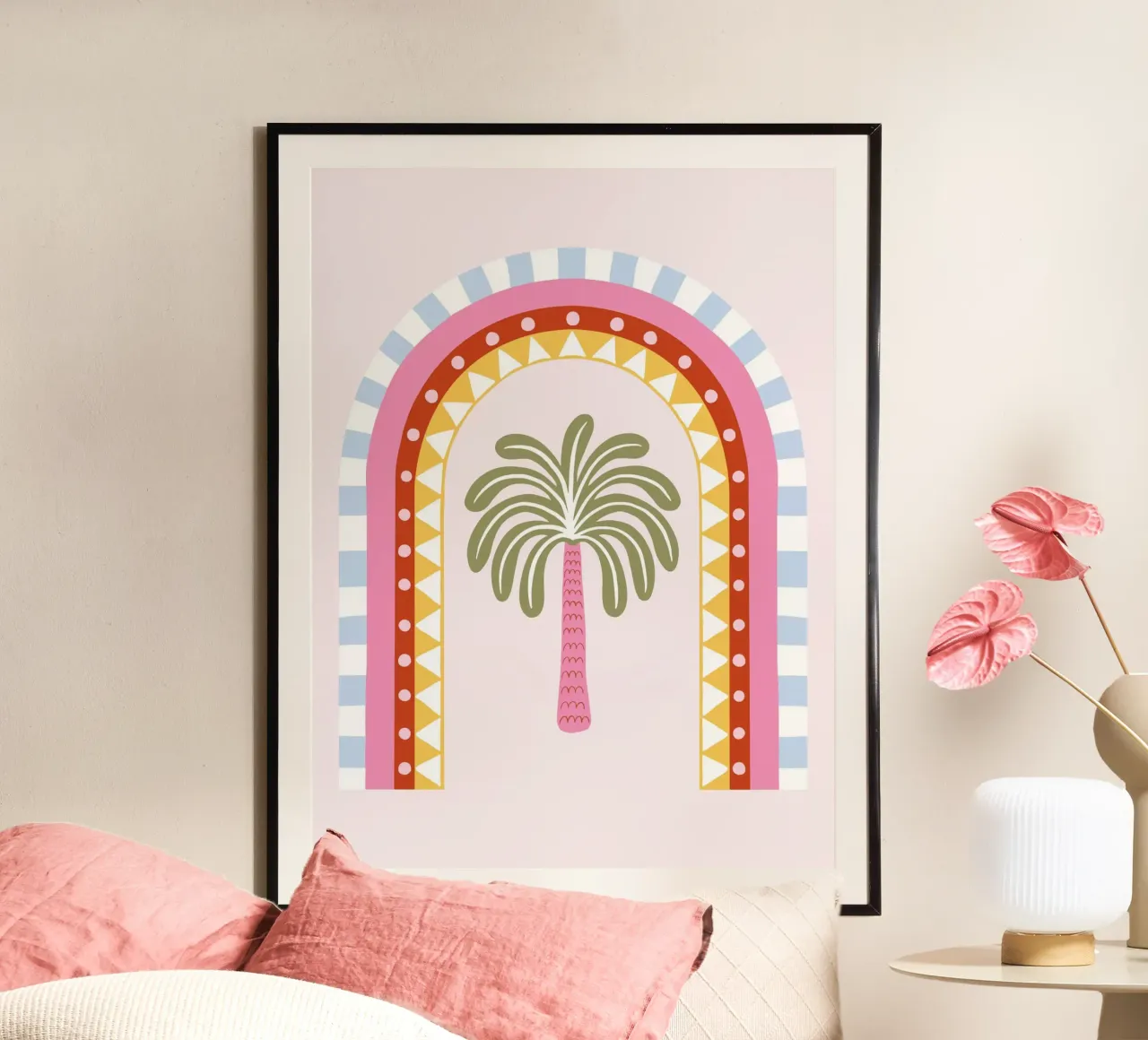 Stylised rainbow with palm poster by Vivdesign