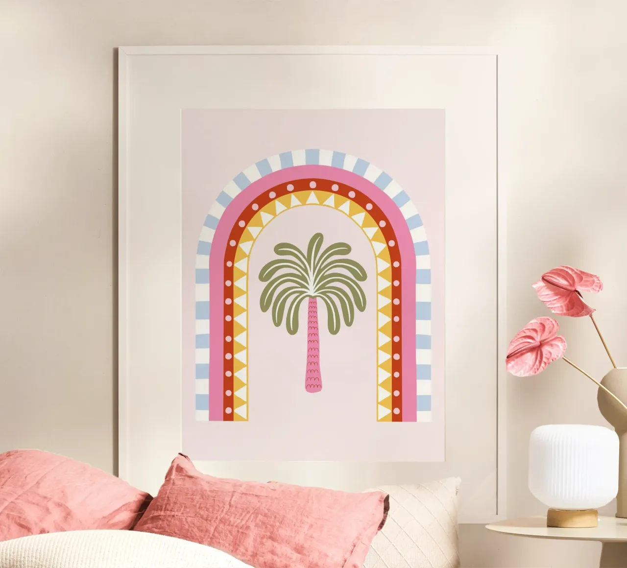 Stylised rainbow with palm poster by Vivdesign