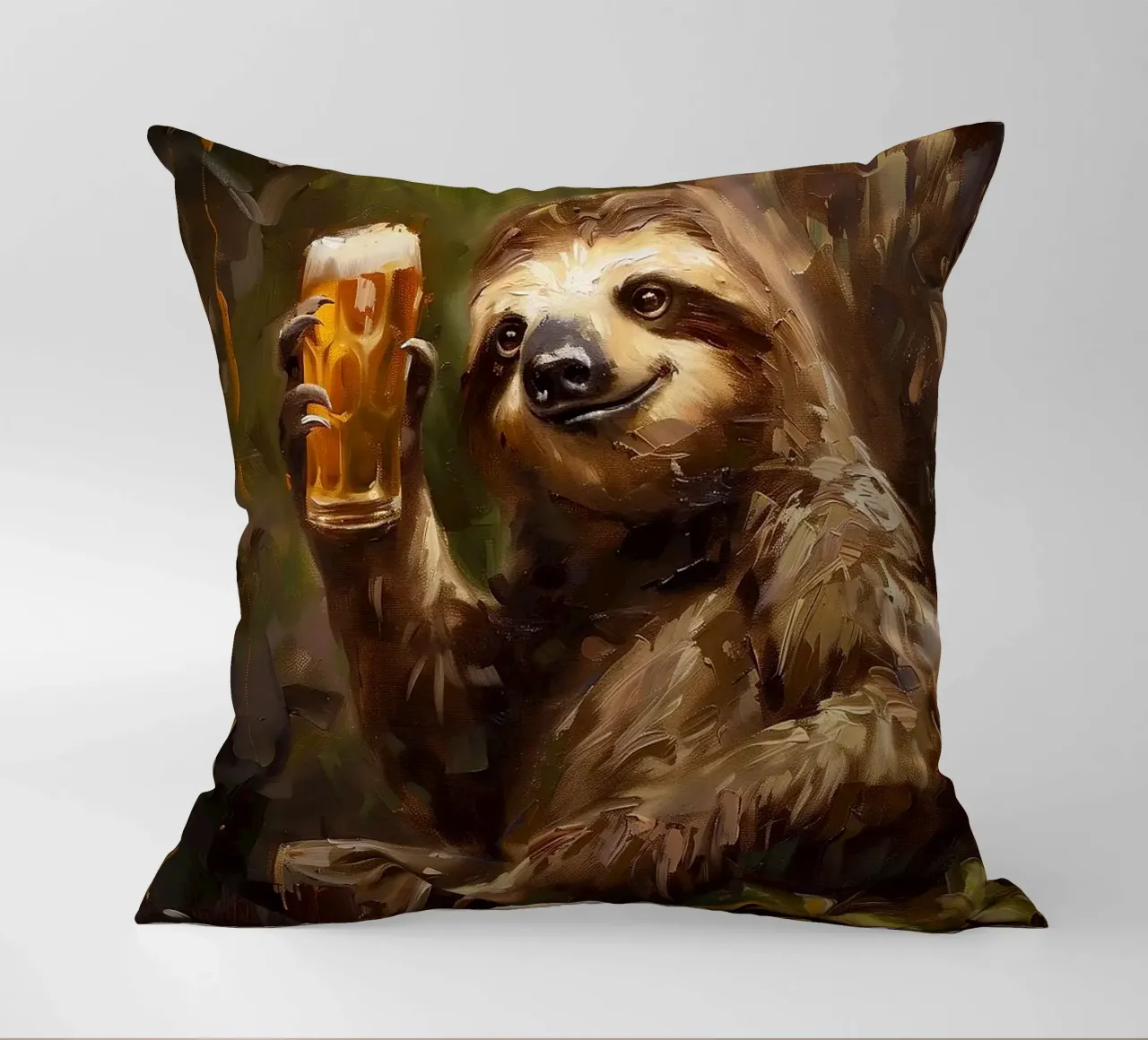 bradipo che beve birra cuscino da Abstract Botanical Art