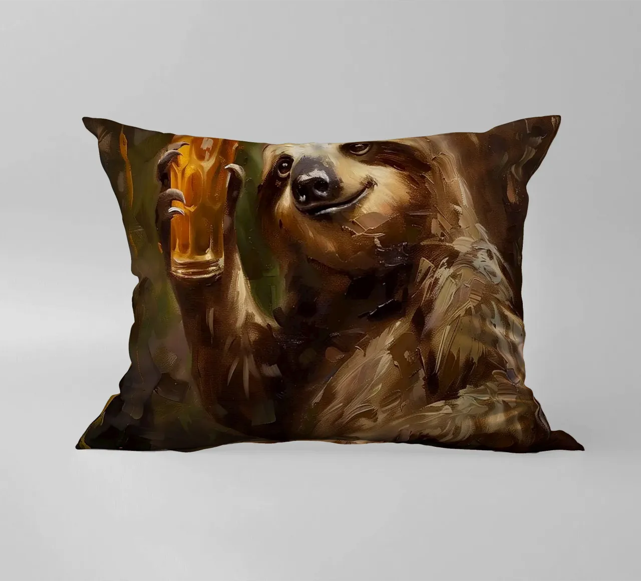 bradipo che beve birra cuscino da Abstract Botanical Art