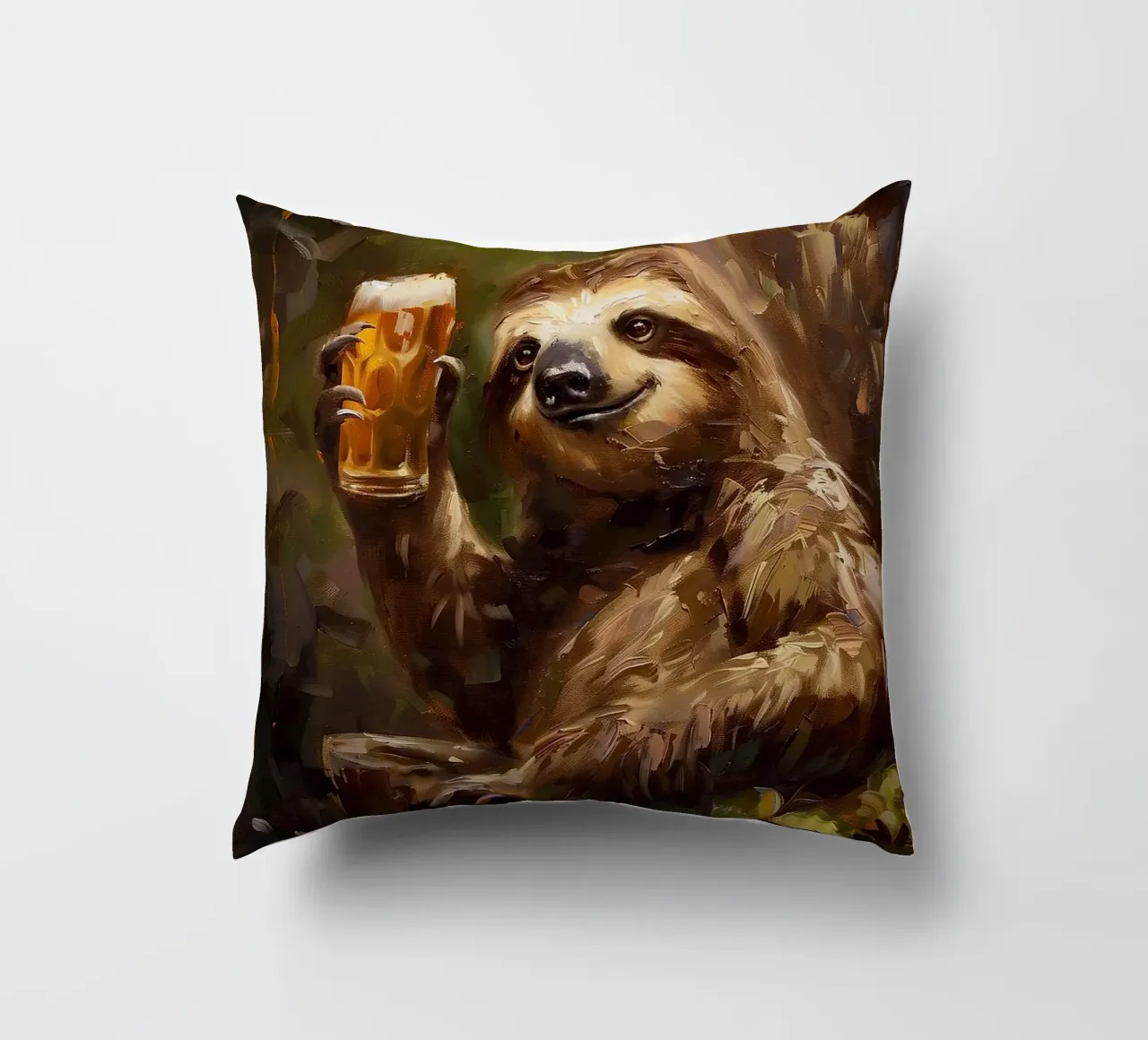 bradipo che beve birra cuscino da Abstract Botanical Art