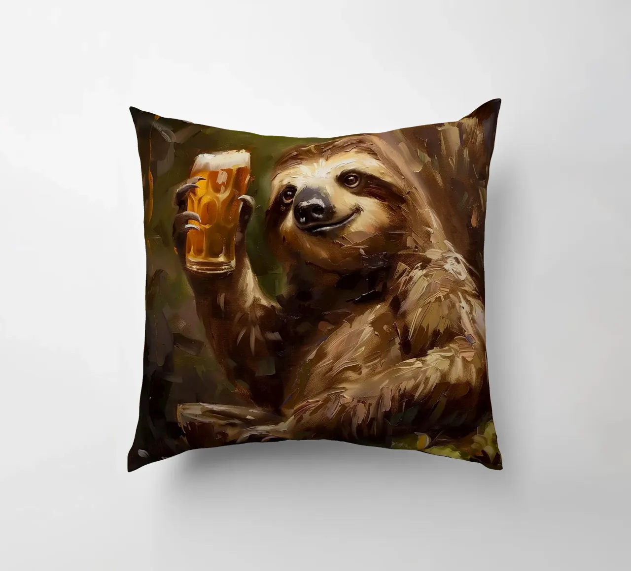 bradipo che beve birra cuscino da Abstract Botanical Art